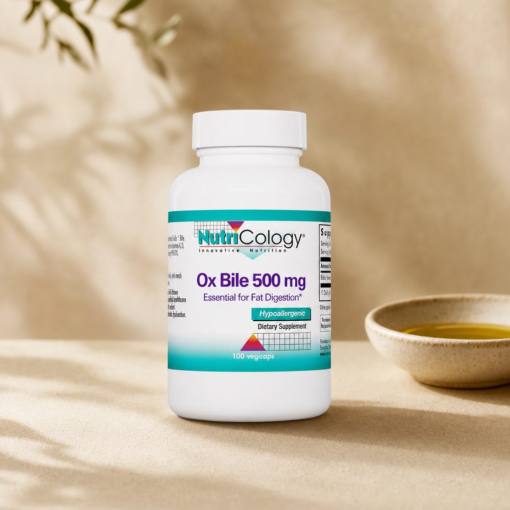 NutriCology Ox Bile 500 mg bottle side label with supplement facts