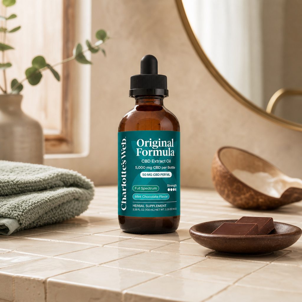 Charlotte's Web Original Formula 50mg CBD Oil in a wellness lifestyle scene