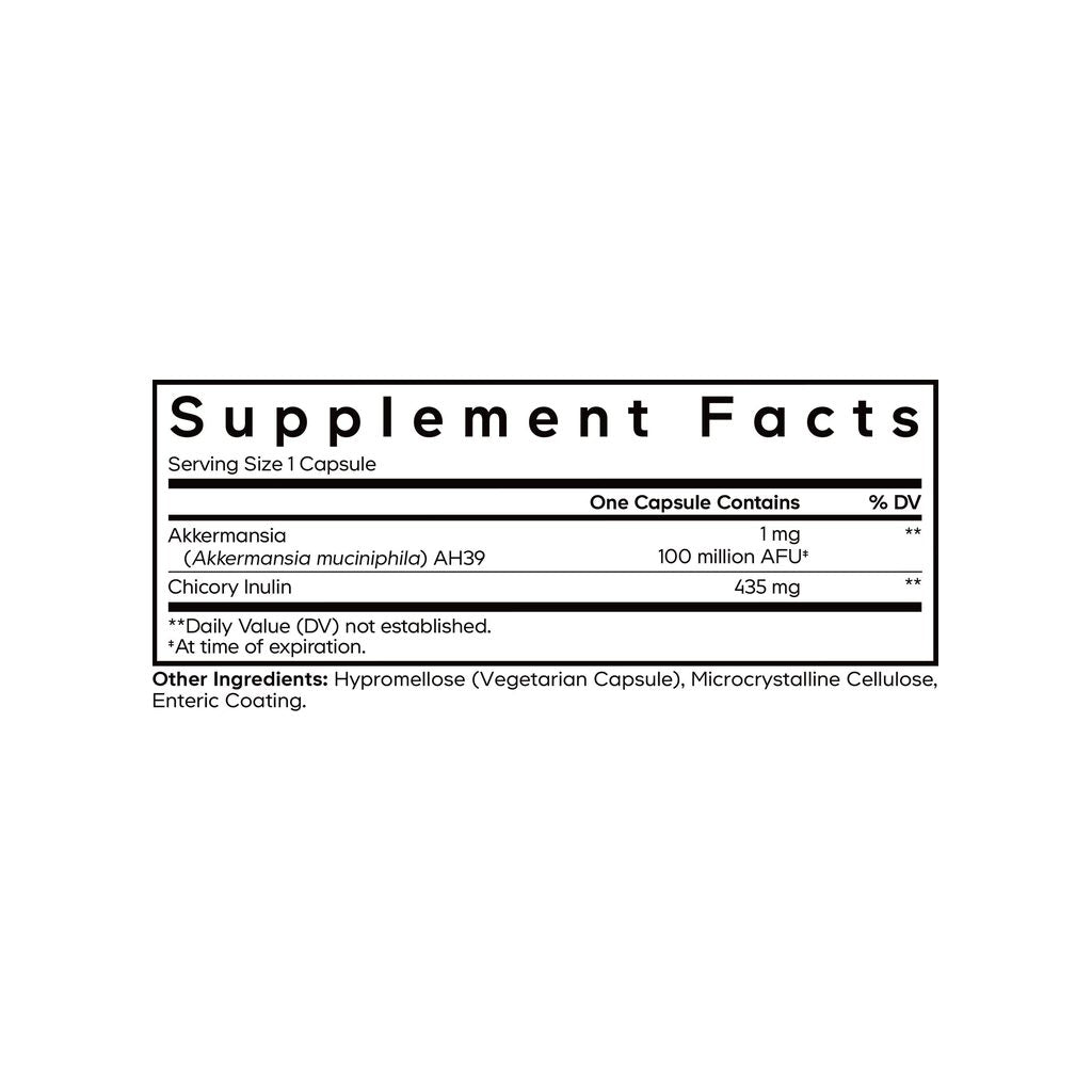 Codeage Akkermansia Capsules supplement facts panel listing ingredients and serving size