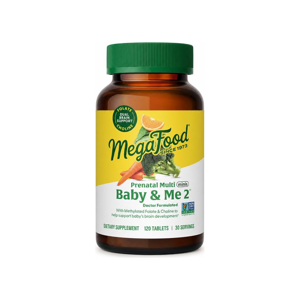 MegaFood Baby & Me 2 Prenatal Multi Minis 120-tablet bottle front label