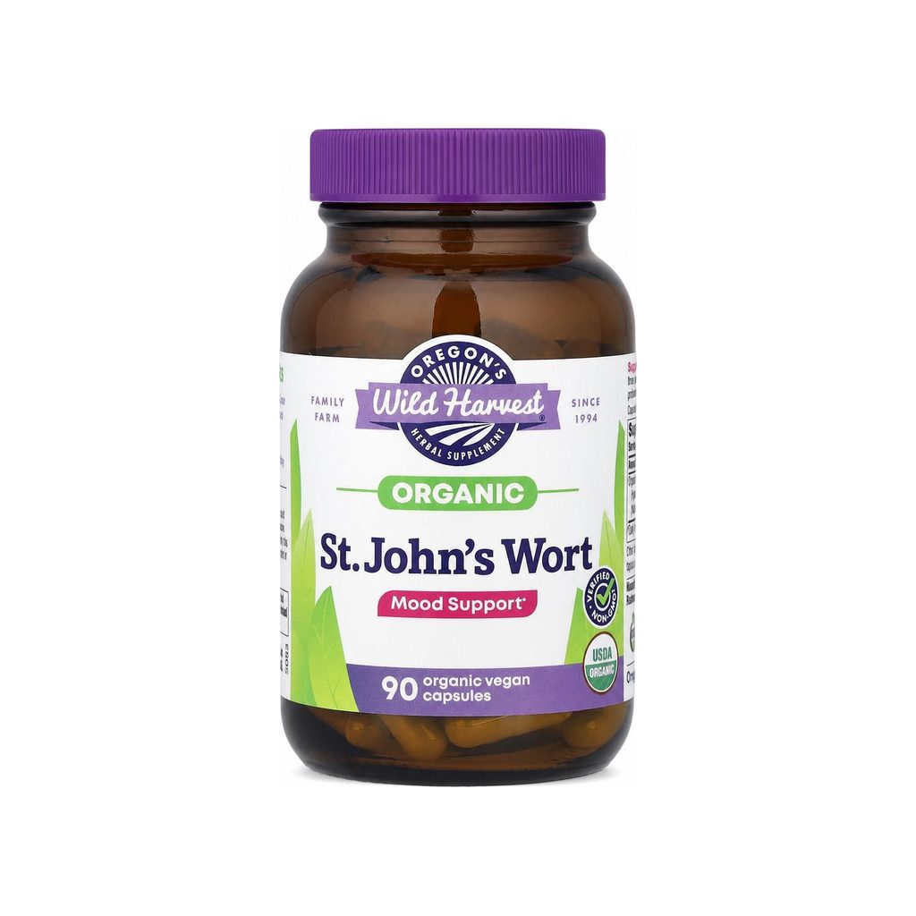 Oregon's Wild Harvest St. John's Wort 90 capsules front bottle with USDA Organic and Non-GMO badges