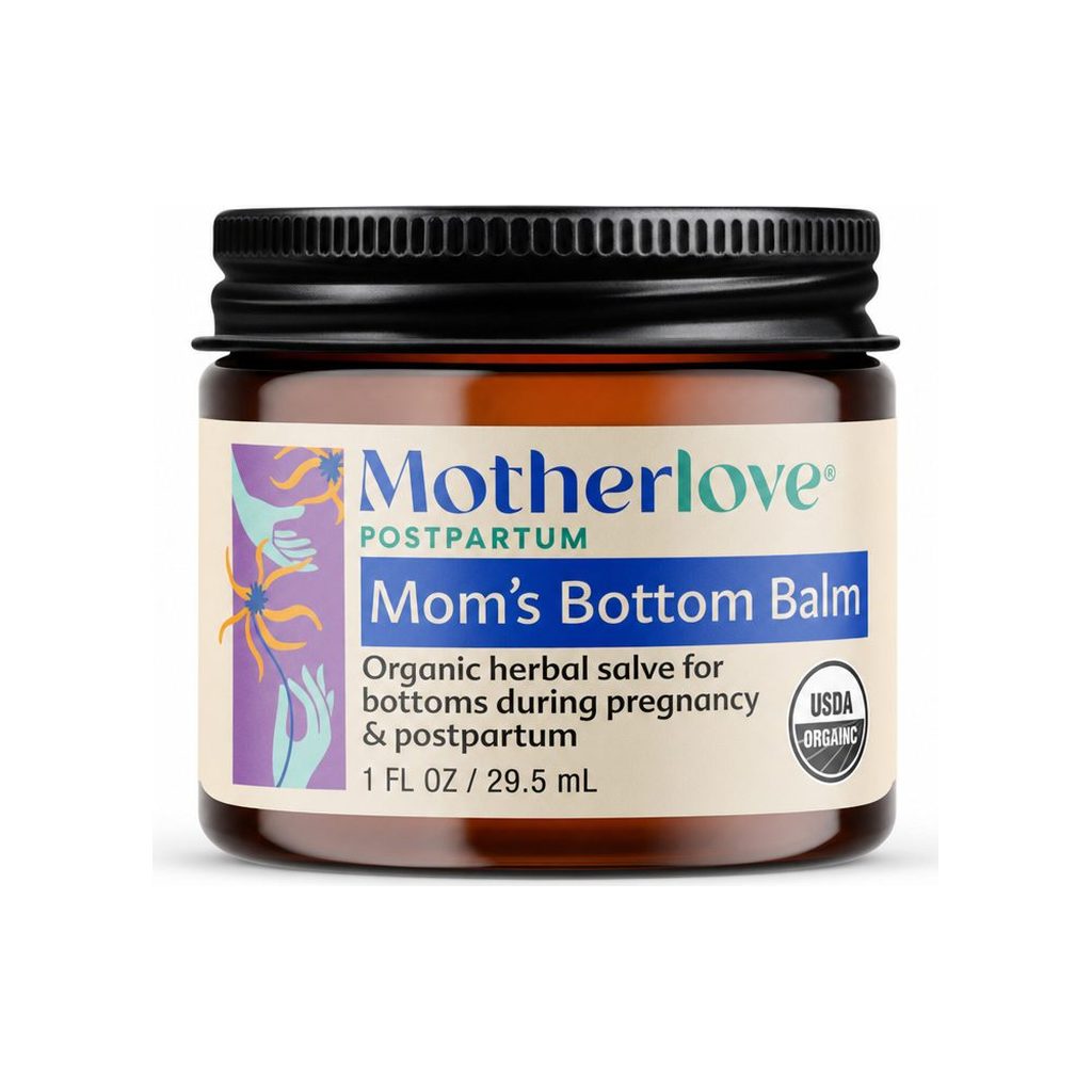 Motherlove Mom's Bottom Balm 1 oz jar front label with USDA Organic badge