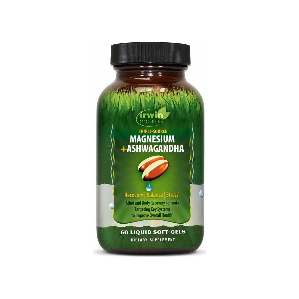 Irwin Naturals Triple-Source Magnesium + Ashwagandha 60 liquid soft-gels bottle