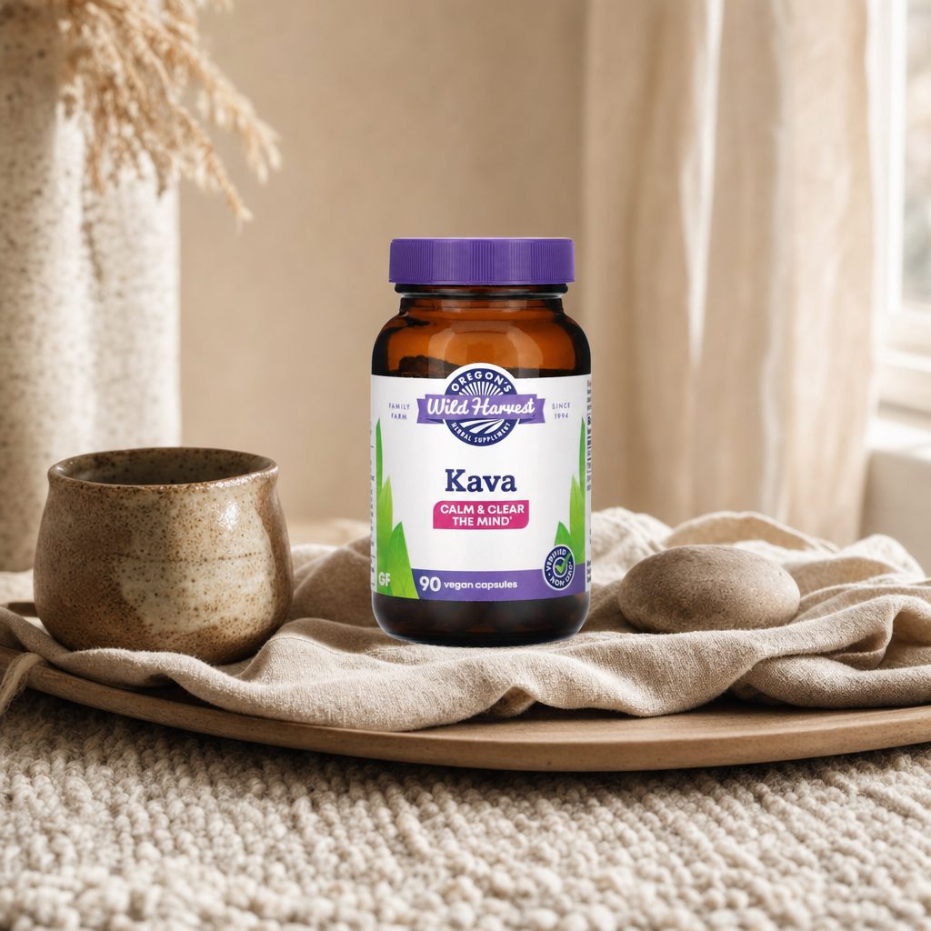 Oregon's Wild Harvest Kava Root Capsules bottle side panel with directions