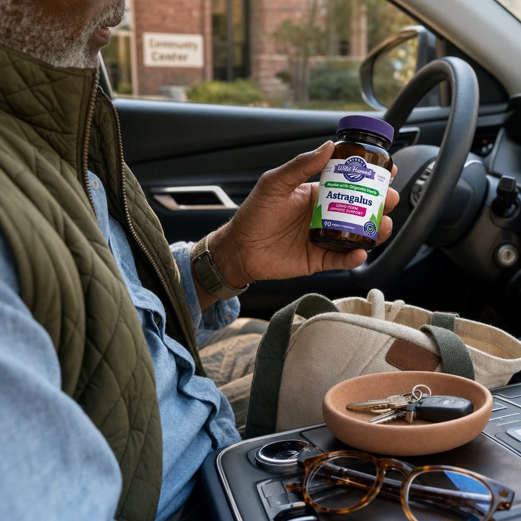 Oregon's Wild Harvest Astragalus Capsules bottle showing organic vegan capsule labeling