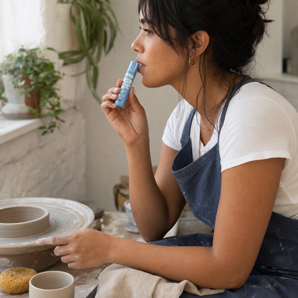 Dr. Bronner's Organic Lip Balm Naked unscented balm with simple organic ingredient callouts