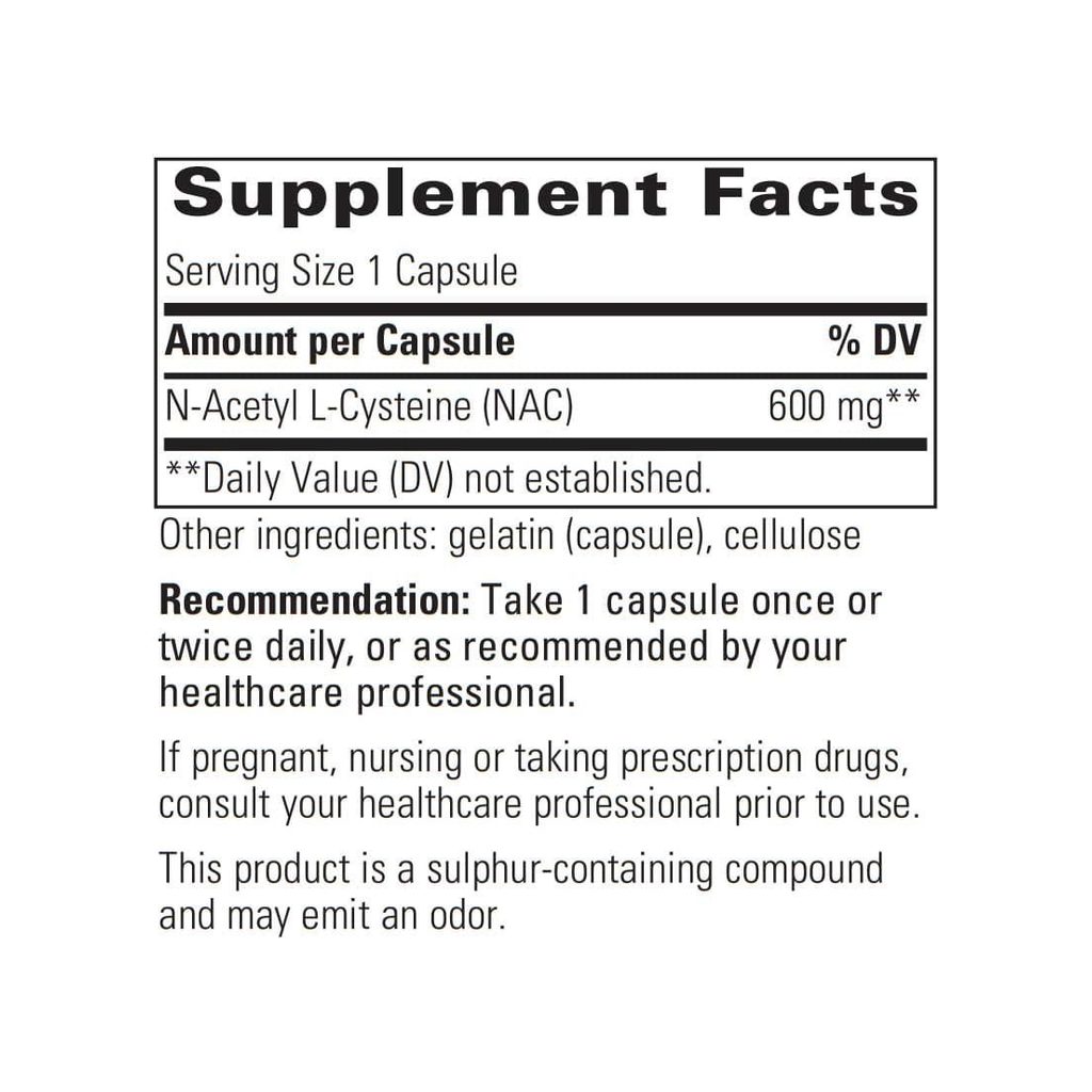 Integrative Therapeutics NAC Capsules supplement facts panel listing ingredients, dosage, and serving size