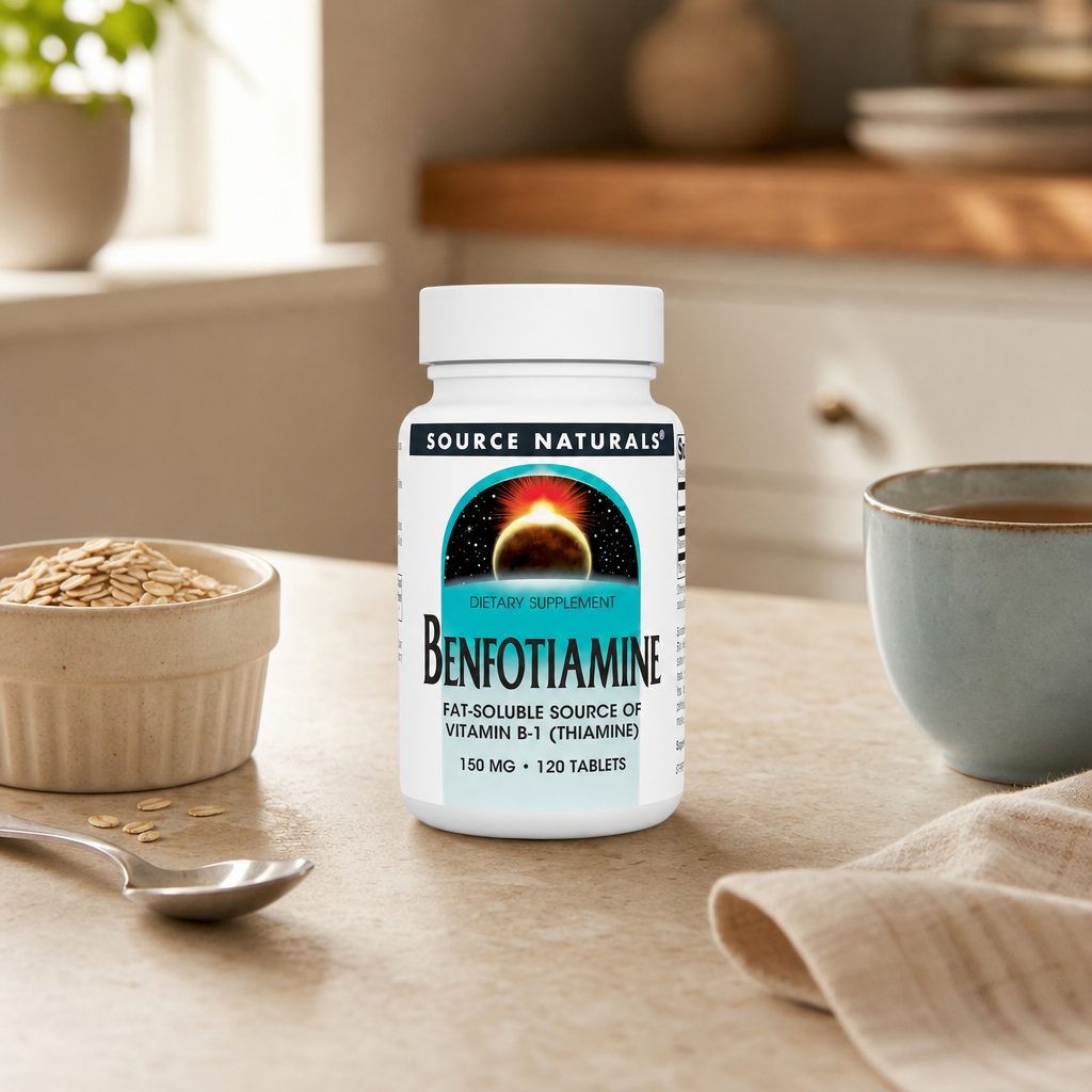 Source Naturals Benfotiamine 150 mg bottle side label with product information