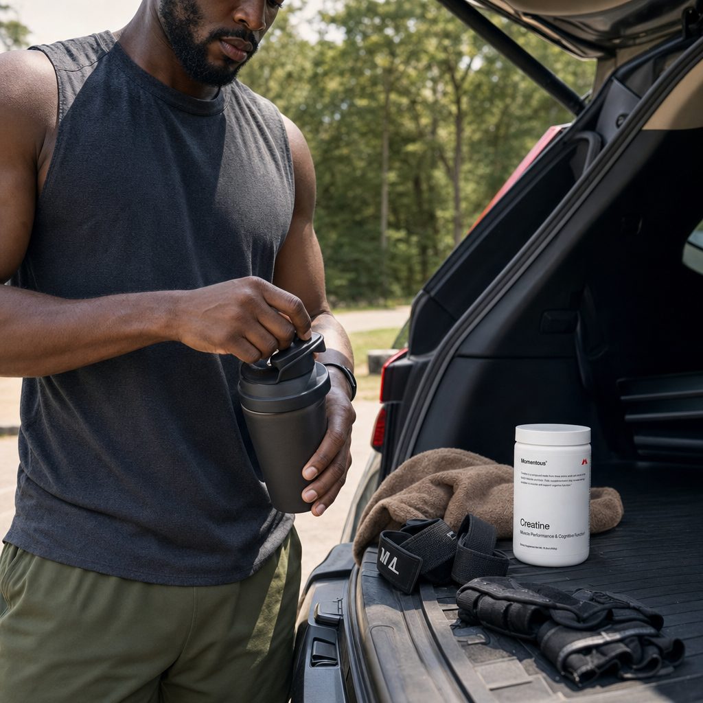 Momentous Creatine Powder product differentiation graphic highlighting Creapure and NSF certification