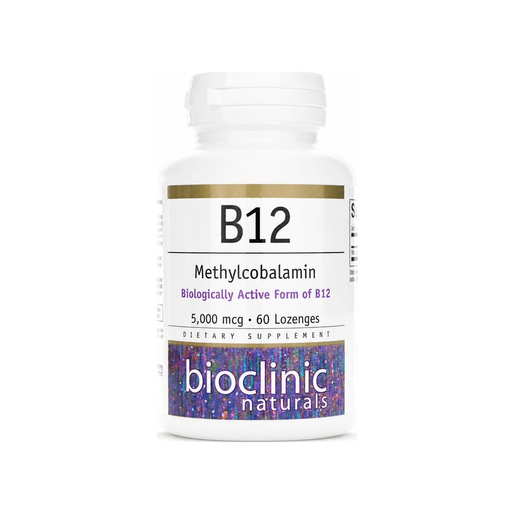 BioClinic Naturals B12 Methylcobalamin 5000mcg Lozenges front bottle with 60-lozenge label