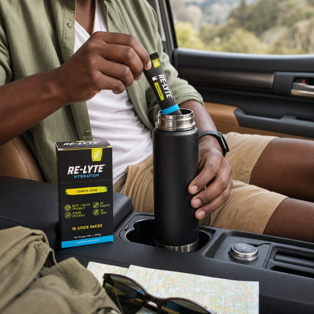 Redmond Re-Lyte Lemon Lime box and single-serve packets for on-the-go hydration
