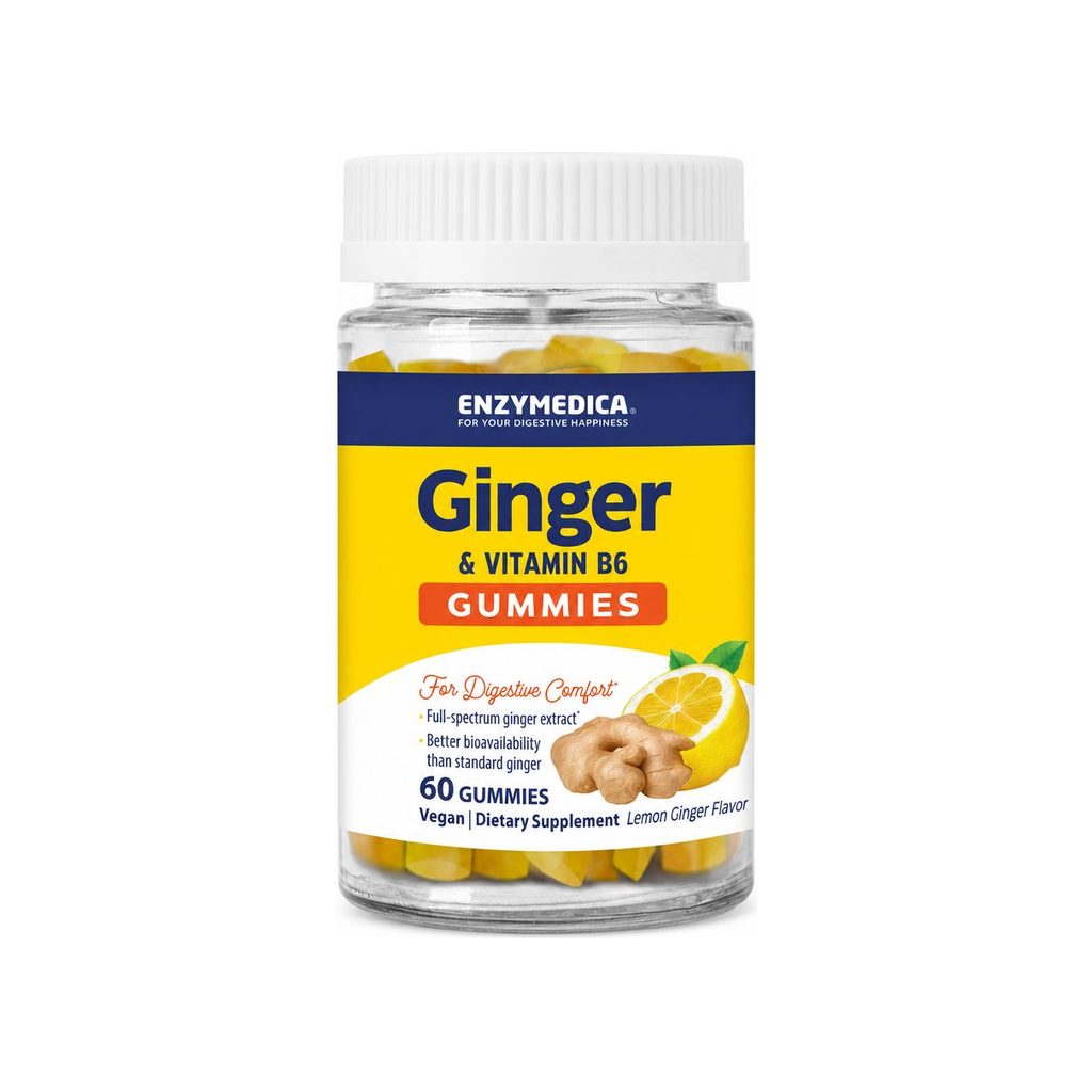 Enzymedica Ginger & Vitamin B6 Gummies Lemon Ginger 60-count bottle front label