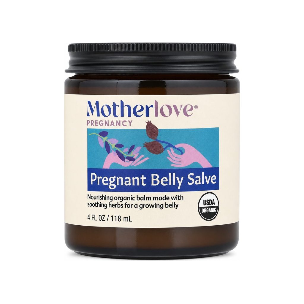Motherlove Pregnant Belly Salve 4 fl oz jar front label with USDA Organic seal