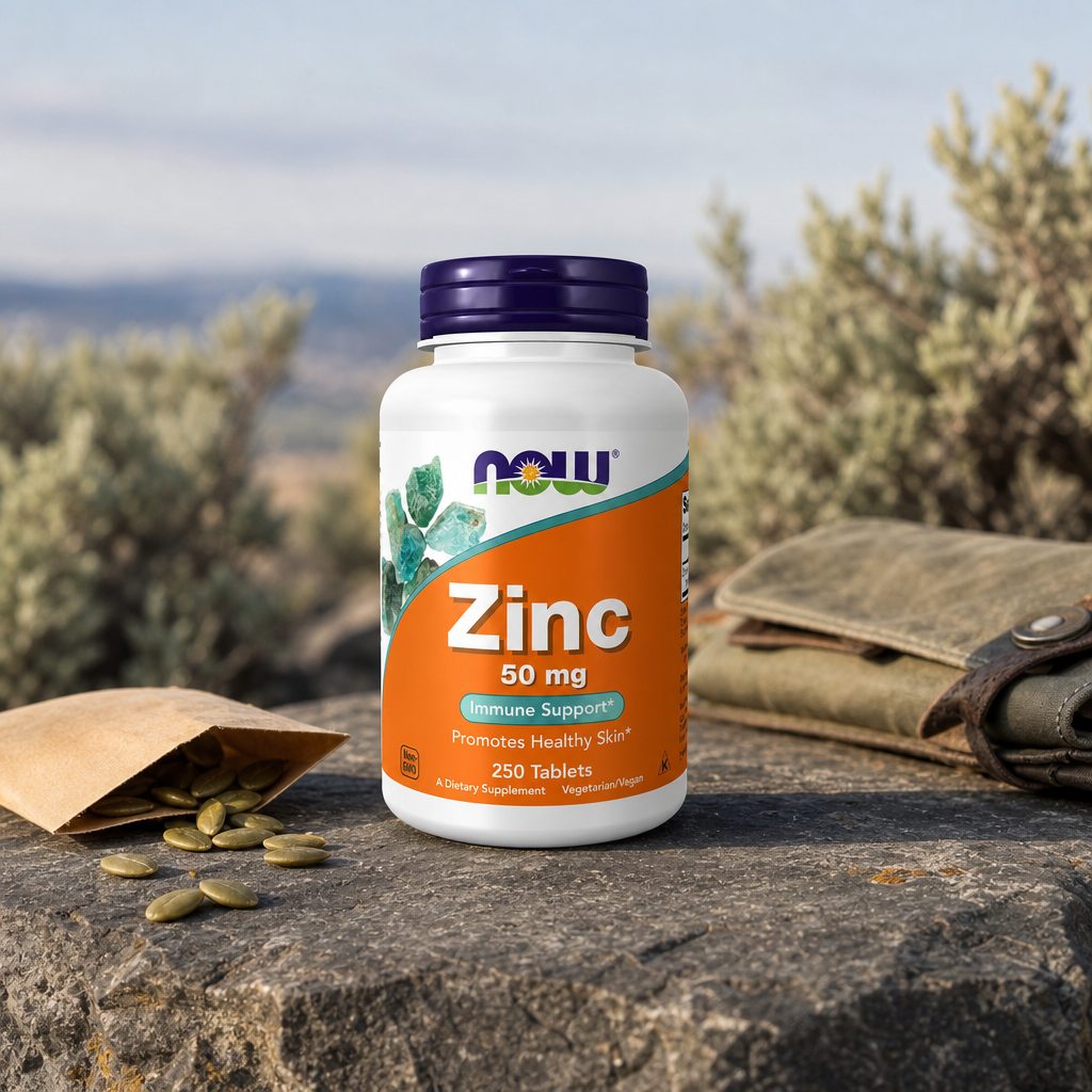 NOW Foods Zinc 50 mg 250 Tablets bottle shown with side label details