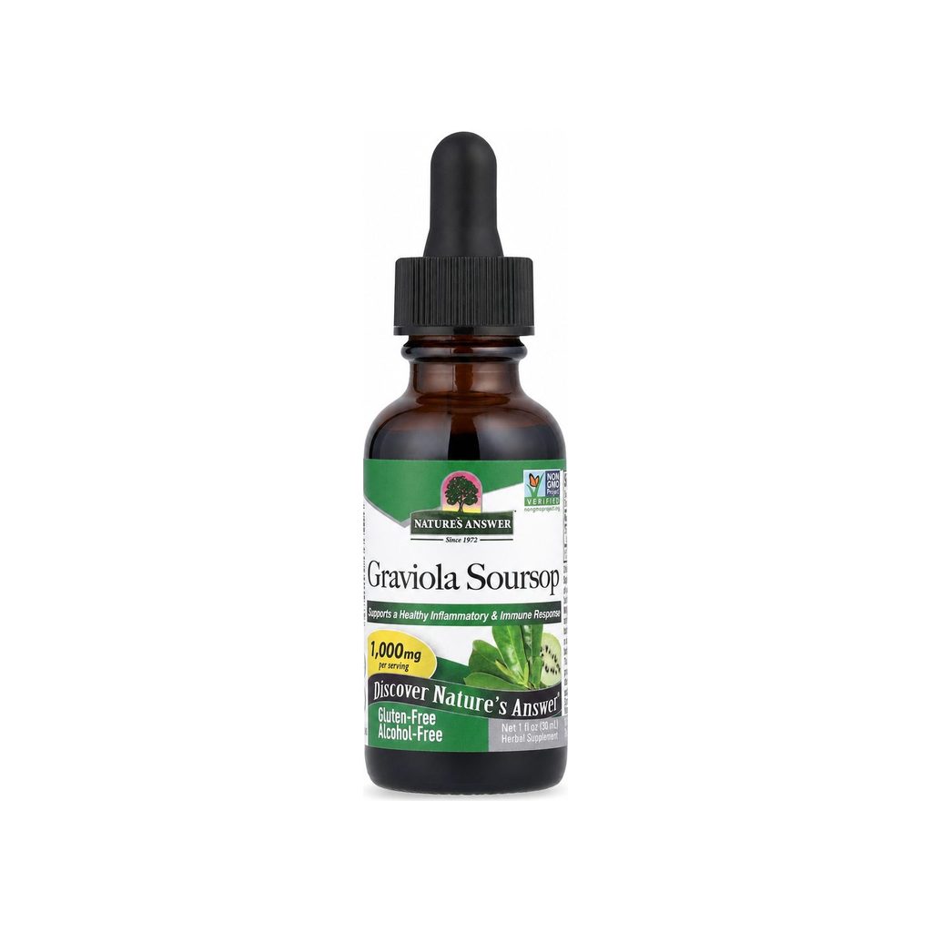 Nature's Answer Graviola Soursop Alcohol Free 1 fl oz front bottle with green label