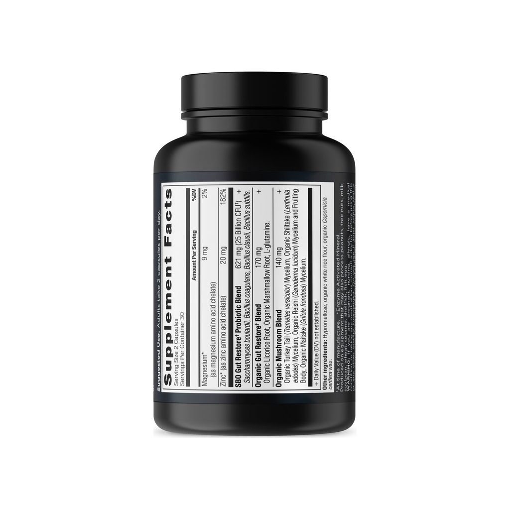 Ancient Nutrition Gut Restore SBO Probiotic supplement facts panel listing ingredients and serving size