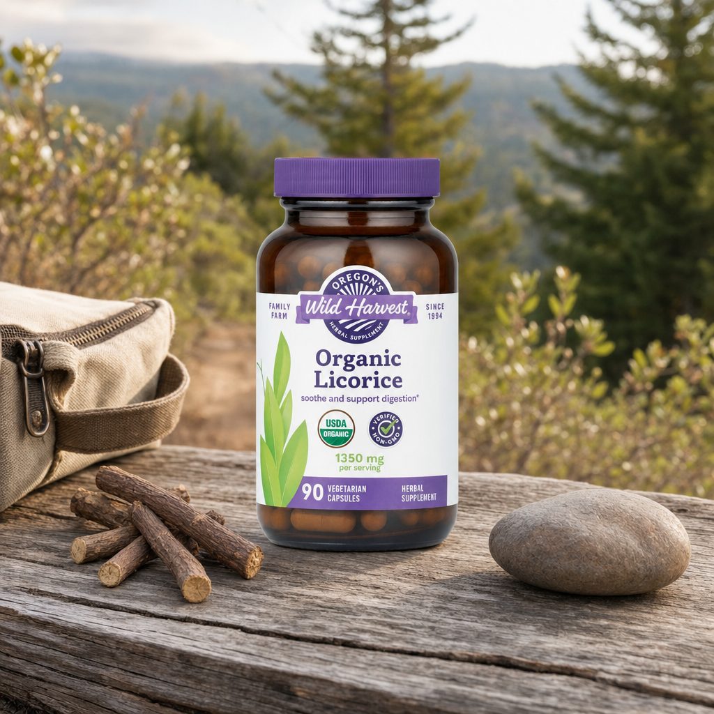 Oregon's Wild Harvest Organic Licorice side label with Non-GMO and allergen information