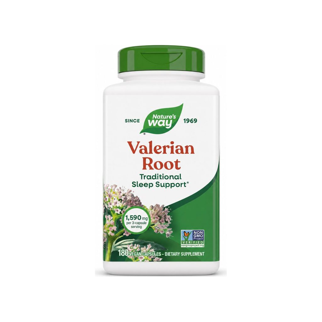 Nature's Way Valerian Root 180 vegan capsules bottle front label