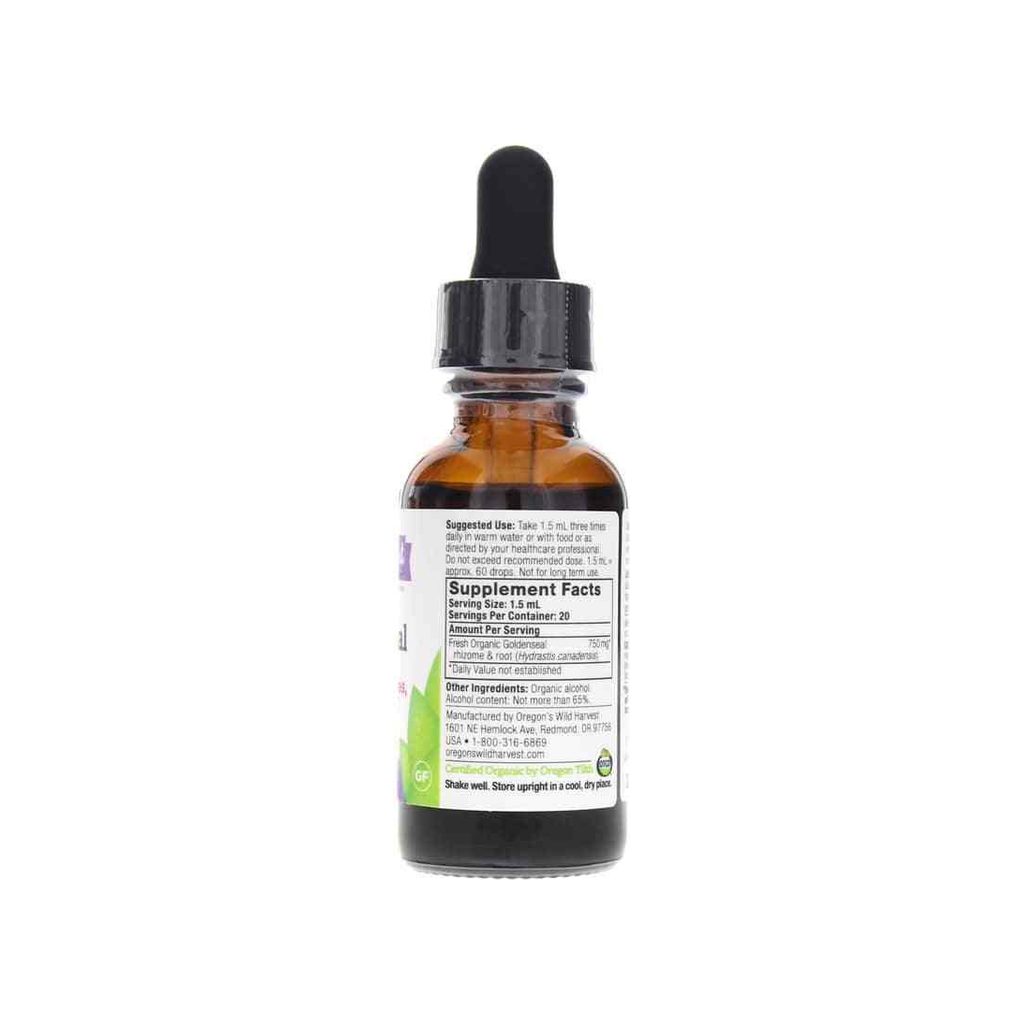 Oregon's Wild Harvest Goldenseal Extract supplement facts panel listing ingredients and serving size