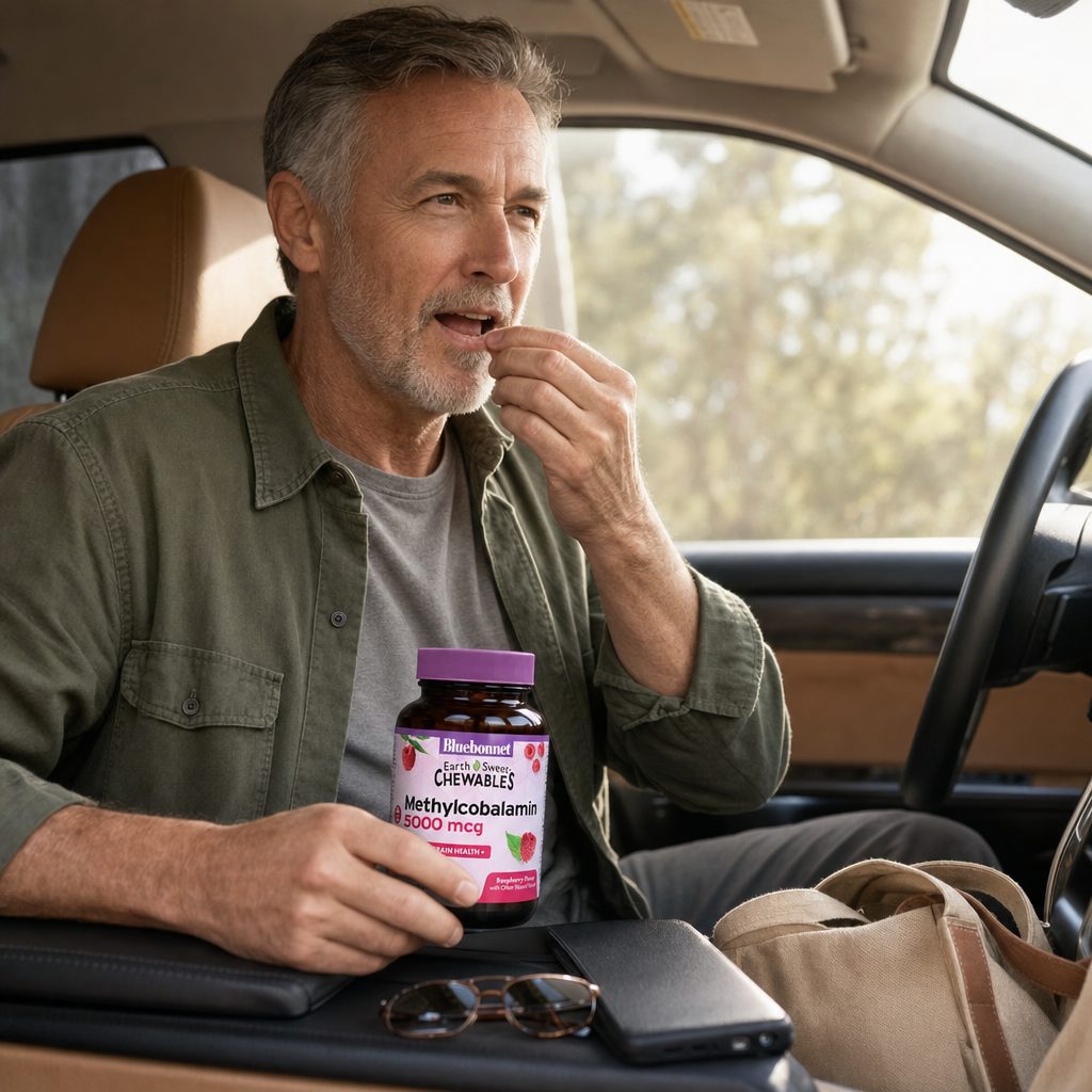 Bluebonnet EarthSweet Chewables Methylcobalamin 5000 mcg description side panel on bottle