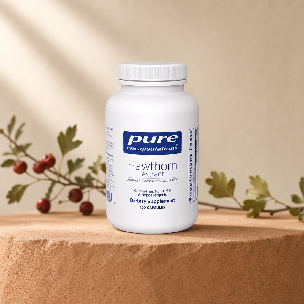 Pure Encapsulations Hawthorn Extract 120 capsules bottle with side label details