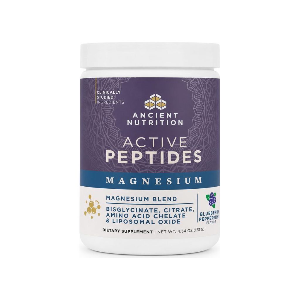 Ancient Nutrition Active Peptides Magnesium Powder Blueberry Peppermint 4.83 oz container