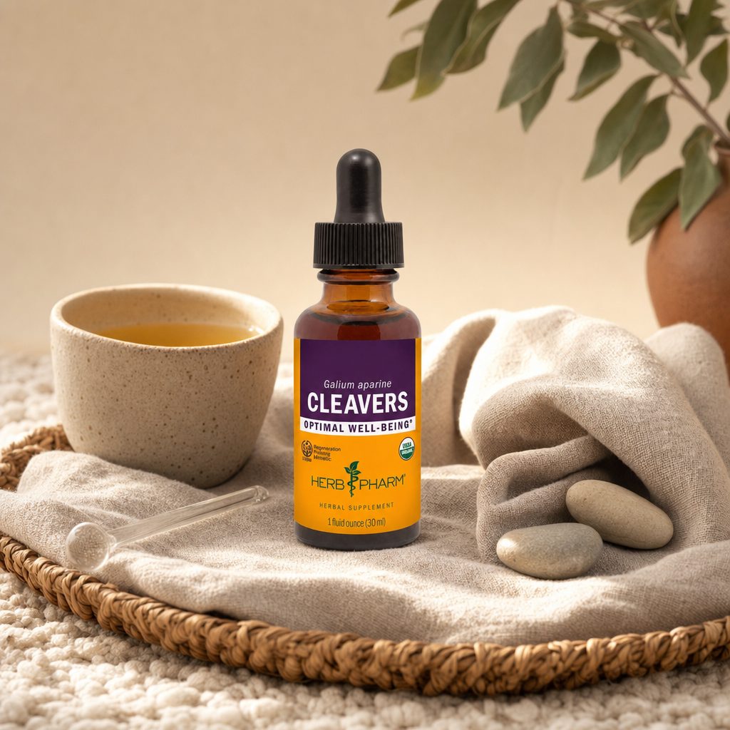 Herb Pharm Cleavers 1 fl oz dropper bottle on a clean wellness counter