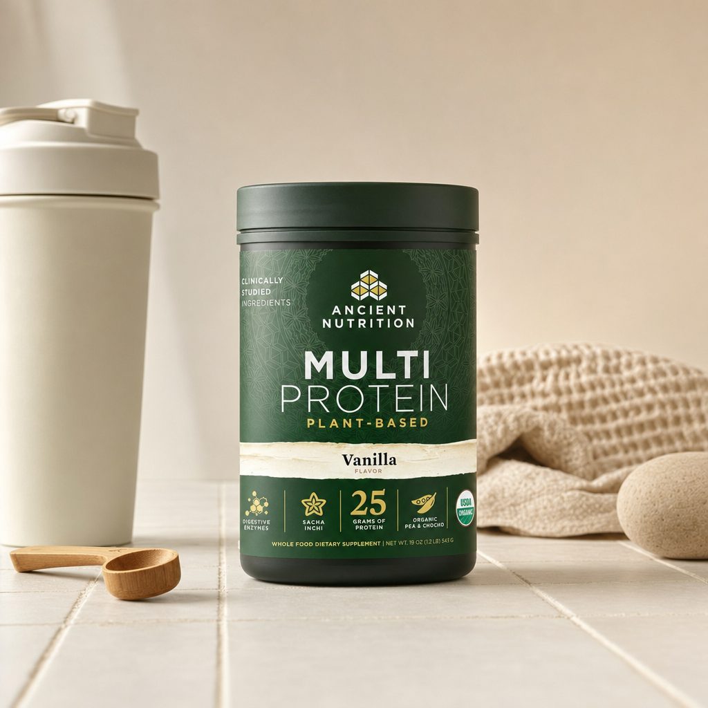 Ancient Nutrition Multi Protein Plant Based Powder Vanilla supplement facts and ingredient panel