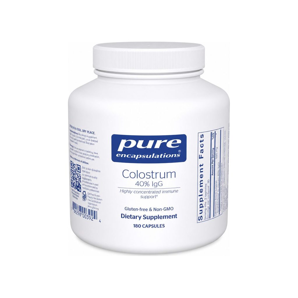 Pure Encapsulations Colostrum 40% IgG 180 Capsules front bottle with immune support label