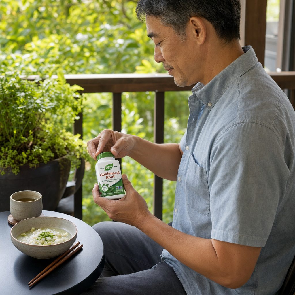 Nature's Way Goldenseal bottle side panel with vegan and gluten free details