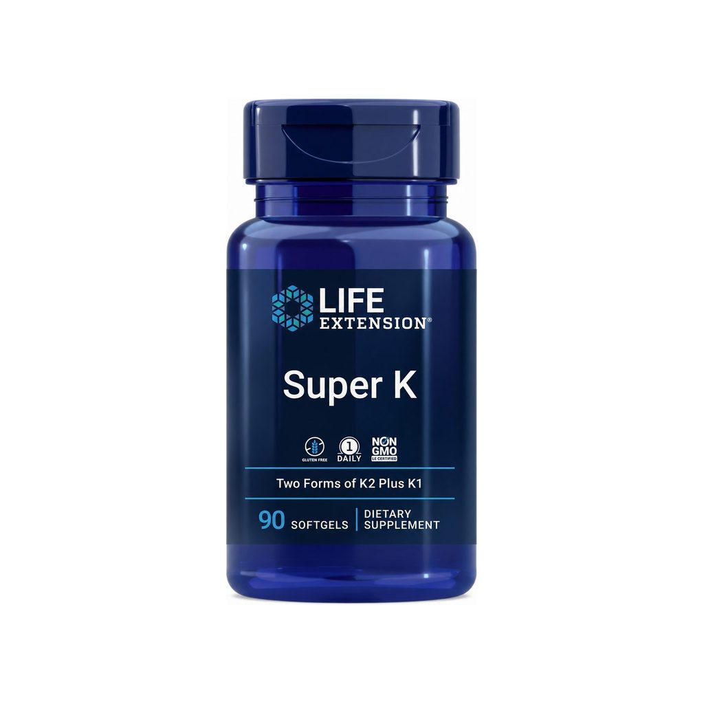 Life Extension Super K 90 softgels bottle front label with K supplement details