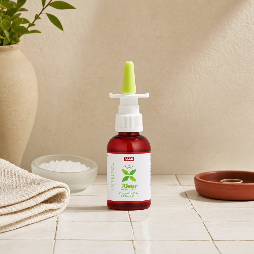 Xlear Max Saline Nasal Spray with Capsicum back carton with directions and warnings