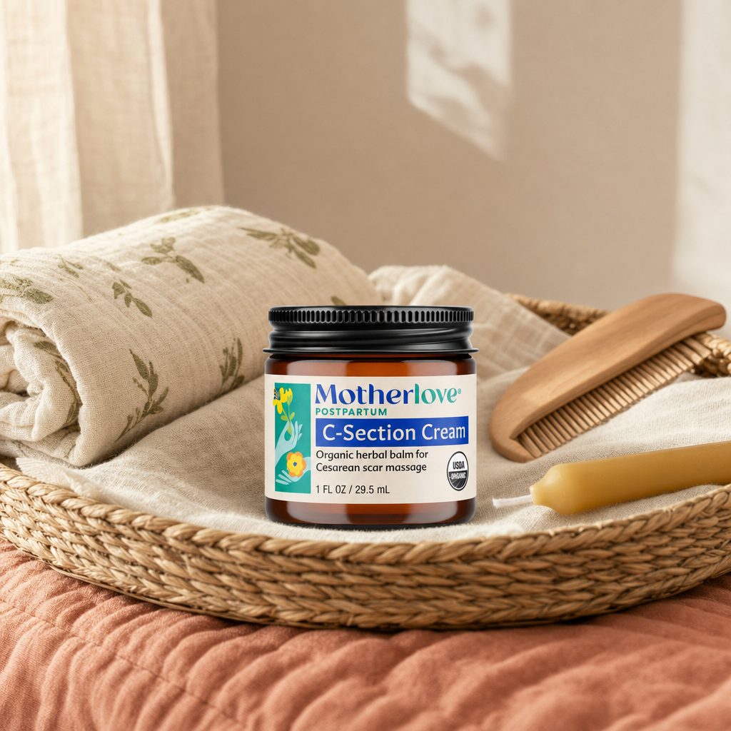 Motherlove Postpartum C-Section Cream jar with calendula and herbal ingredients