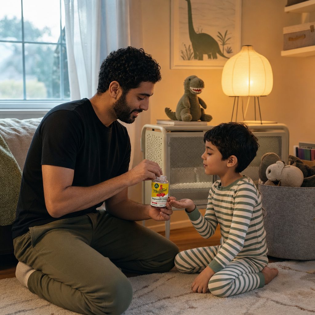 MegaFood raspberry mineral chewables product display with bottle and servings