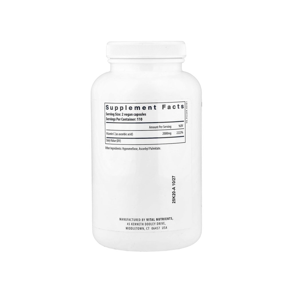 Vital Nutrients C 220 Capsules supplement facts panel listing ingredients and serving size