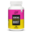 White supplement bottle of Lively Vitamin Co. Adrenal Boost featuring a bold pink and yellow design, labeled "Adrenal Because Stress Is The Worst Boost." This version contains 120 vegetable capsules and is marked as doctor-reviewed.
