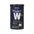 Large dark blue container of BioChem 100% Whey Isolate Protein in Natural flavor, offering 20g of grass-fed vegetarian protein per serving with immune support claims and keto-friendly labeling.
