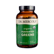 Image of Dr. Mercola Organic Fermented Greens Capsules, 180-count bottle, featuring white label with green leaf graphics, USDA Organic seal, and callouts for energy and detox support.