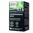 A green and black box of Gaia Herbs Ashwagandha Root supplement labeled “Stress Support.” The box emphasizes a concentrated, full-spectrum formula that supports balanced energy and stress resistance. Contains 60 vegan liquid phyto-caps.