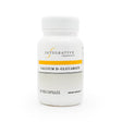 White plastic bottle of Integrative Therapeutics Calcium D-Glucarate featuring a bold yellow stripe and clean, clinical design. The label highlights that it contains 90 vegetarian capsules and is marketed as a dietary supplement, typically used to support detoxification and liver health.