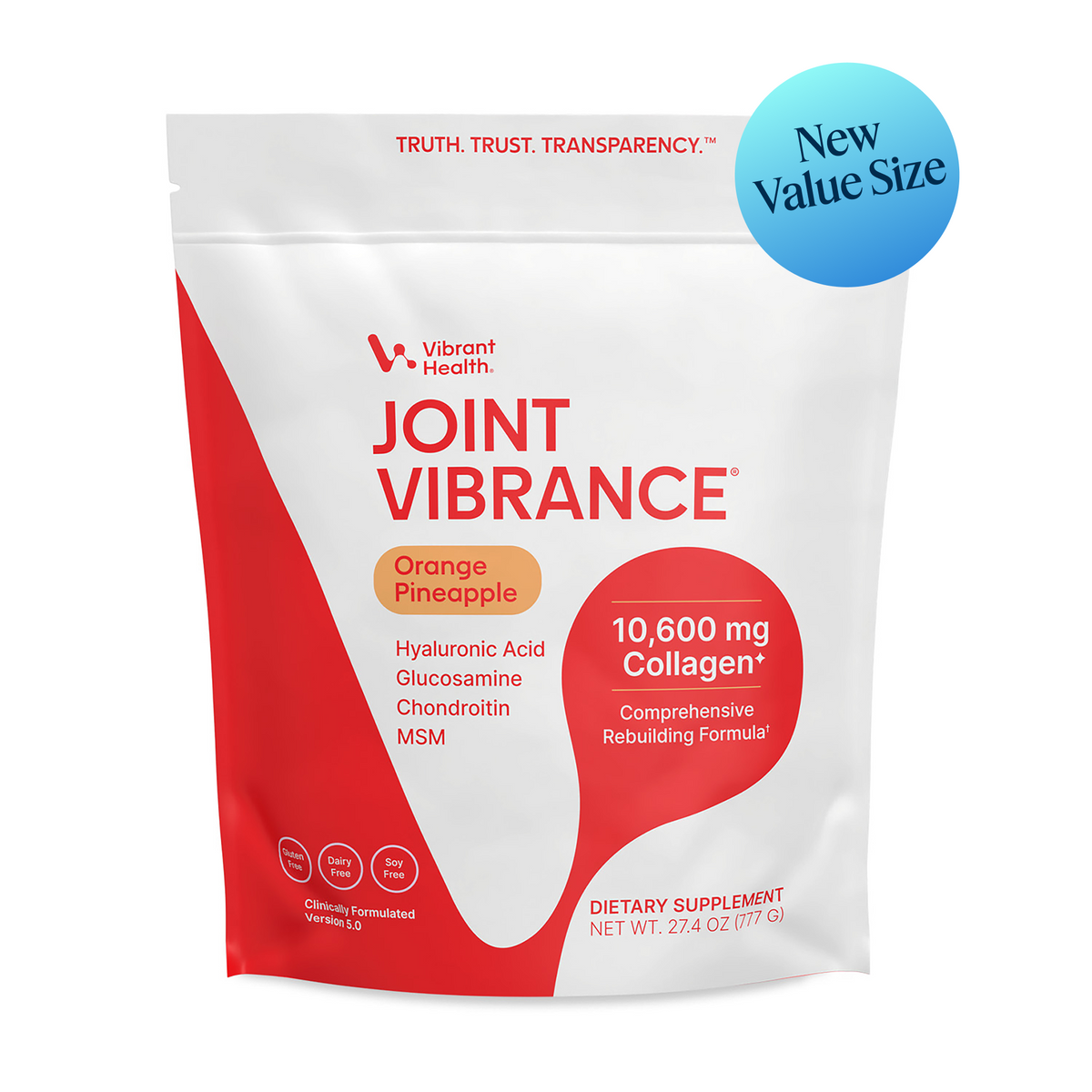 Vibrant Health Joint Vibrance Orange Pineapple collagen powder, 42-serving resealable pouch, 27.4 oz