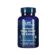 A dark blue bottle of Life Extension Decaffeinated Mega Green Tea Extract with a deep blue cap and a bold label design. The supplement offers 100 vegetarian capsules of concentrated polyphenol extract, is non-GMO, and designed to support antioxidant health without caffeine.