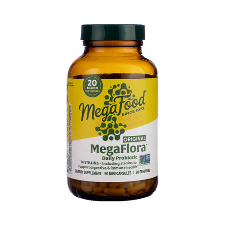 MegaFood MegaFlora® Probiotic Original Capsules 90 Capsules, front label image of a daily probiotic formula with balanced gut flora support in a 90-count size.
