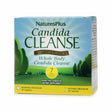 A box of NaturesPlus Candida Cleanse Certified Organic Whole Body Candida Cleanse dietary supplement for a 7-day program. The gluten-free, vegetarian kit includes 28 capsules for the morning program and 28 capsules for the evening program.