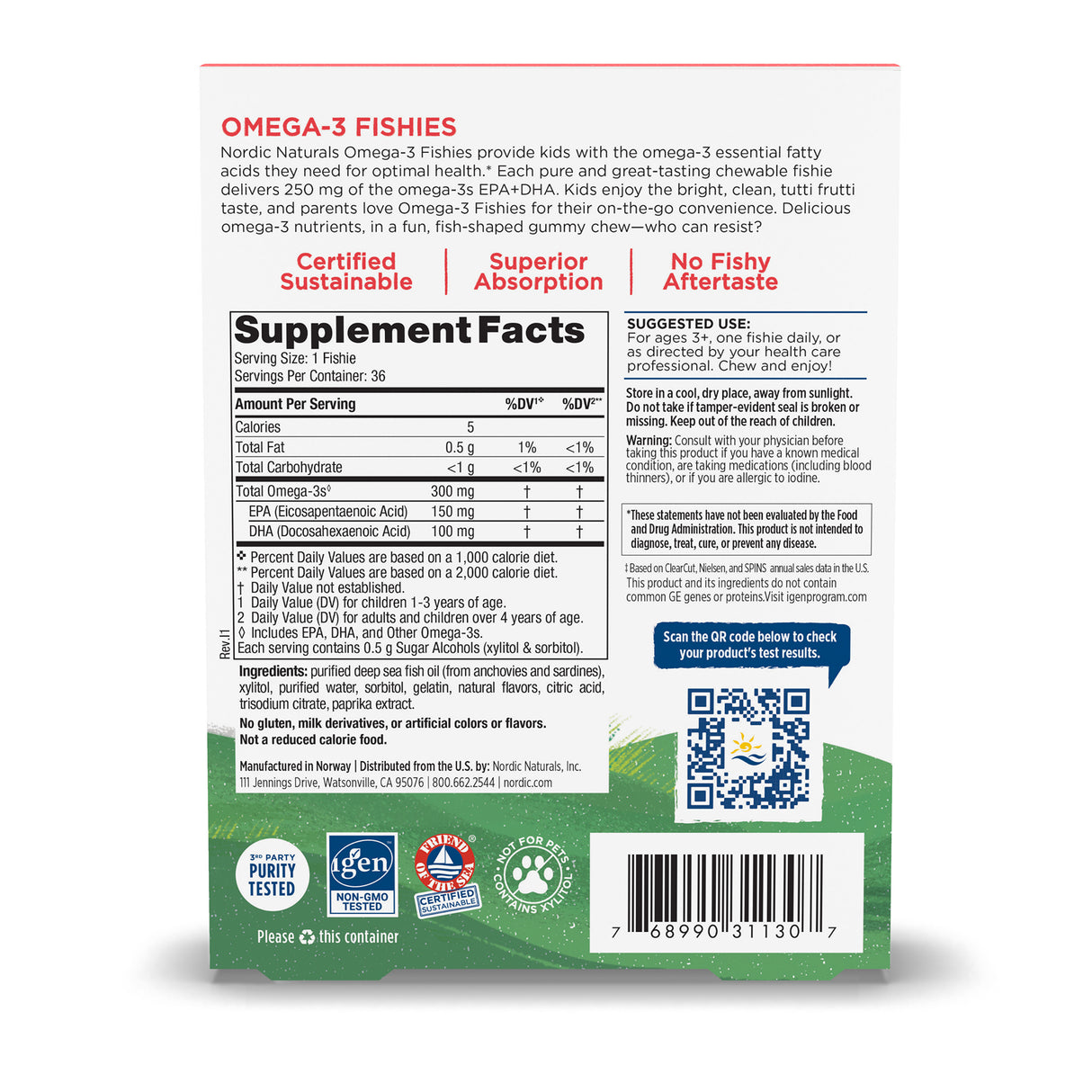 Nordic Naturals Omega-3 Fishies 36 count yummy tutti frutti