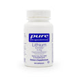 A white bottle of Pure Encapsulations "Lithium (orotate) 5 mg" dietary supplement containing 90 capsules. The label indicates it supports emotional wellness, mood, and behavior, and is gluten-free, non-GMO, and hypoallergenic.