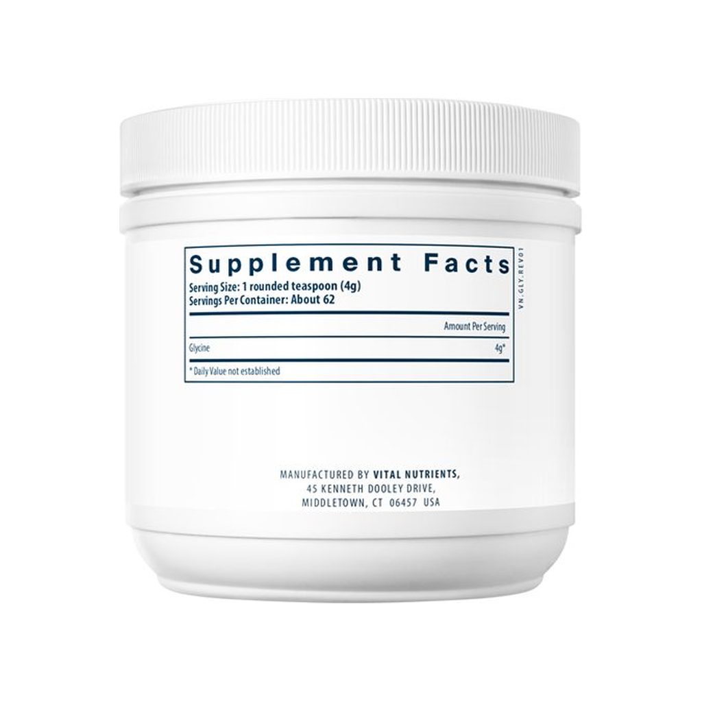 Vital Nutrients Glycine Powder container back with supplement facts panel