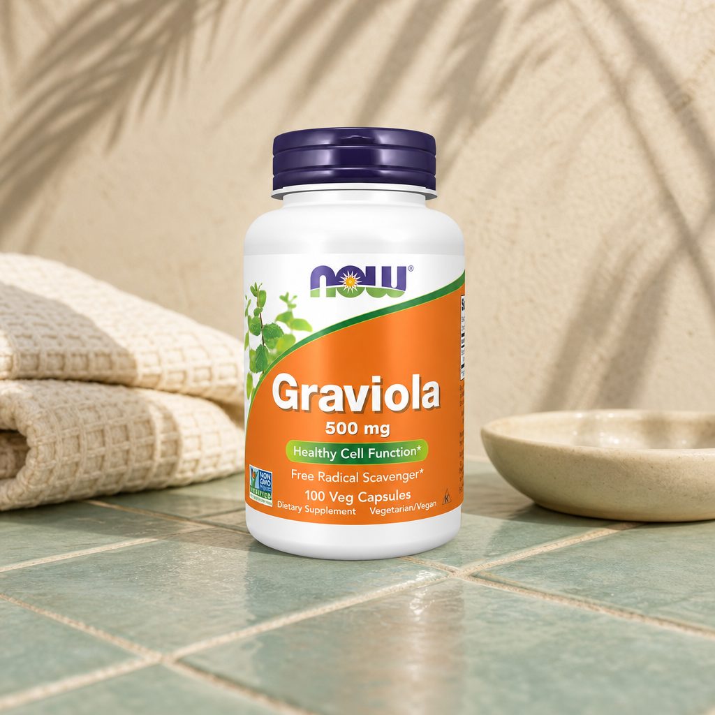 NOW Foods Graviola Capsules bottle side label with suggested use and cautions
