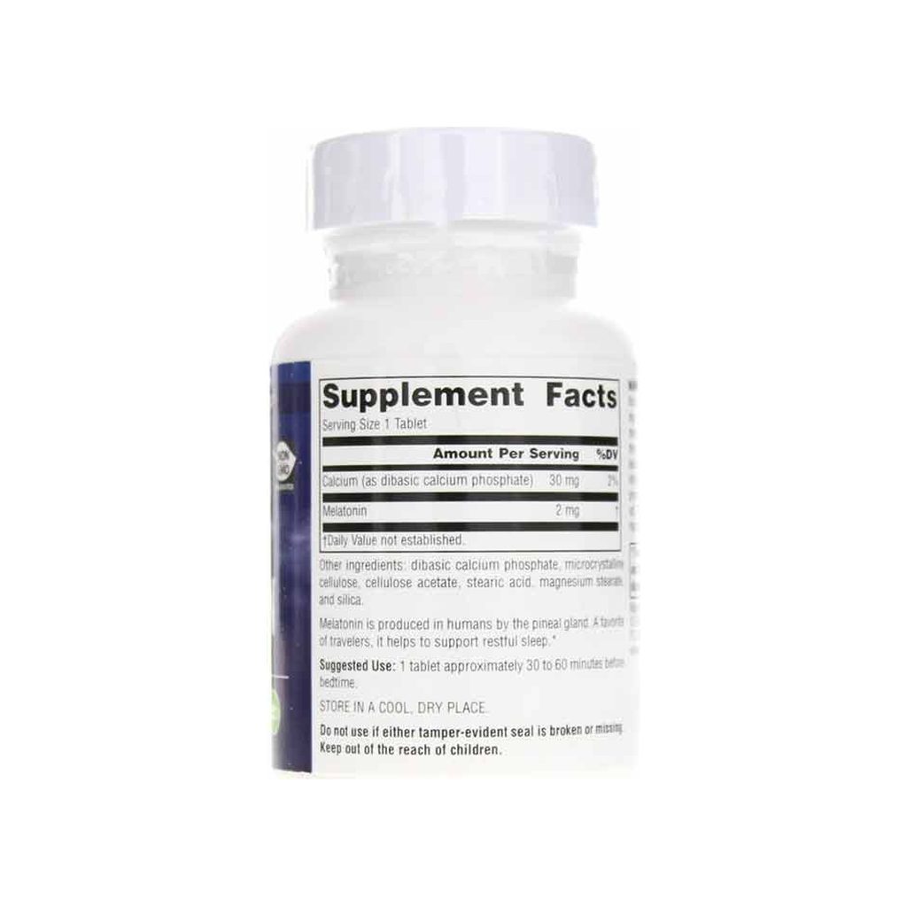 Source Naturals Melatonin 2 mg Timed Release supplement facts panel with ingredients and serving size