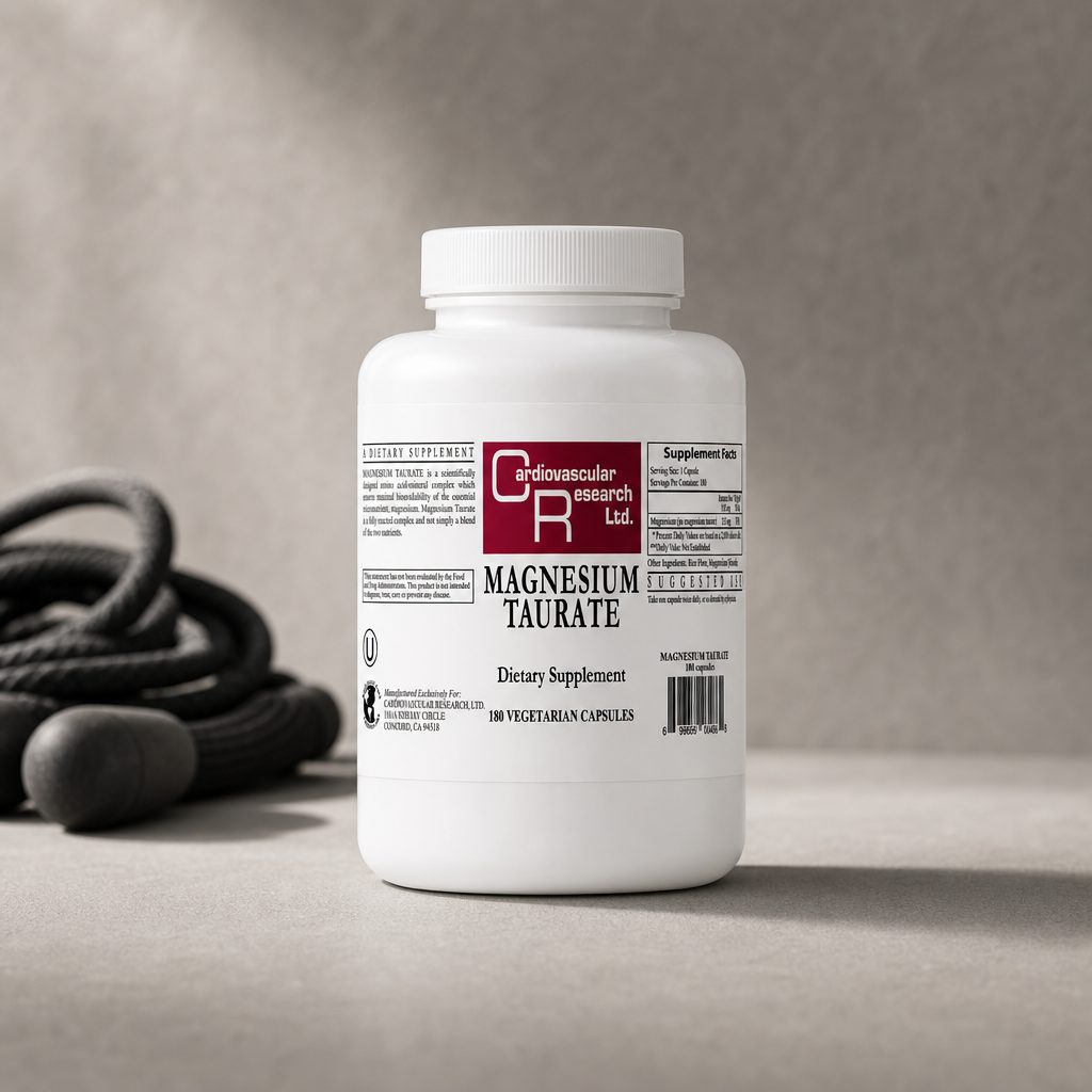 Cardiovascular Research Magnesium Taurate 180 capsules bottle with back label visible